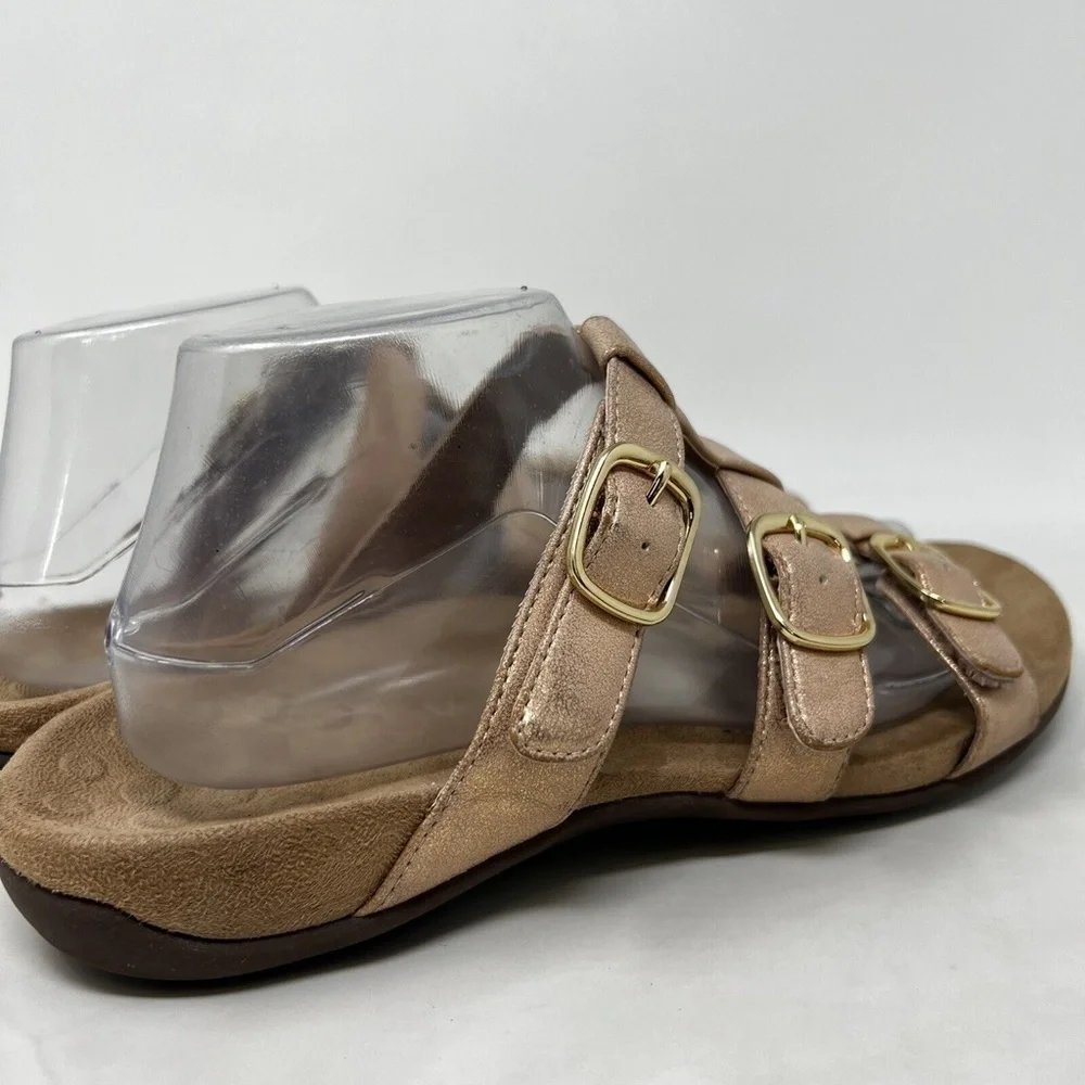 Vionic Misa Rose Gold Peach Leather 3 Strap Orthotic Sandals Women’s Size US 10